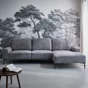 sweeek. 3-seater sofa in fabric and metal right-hand corner Atlanta Charcoal Grey 134x260x84 cm