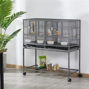 Yaheetech Black Stackable Wide Bird Cage Divided Breeder Cage with Rolling Stand