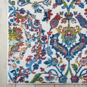 Ivory Blue Traditional Easy to Clean Floral Dining Room Bedroom And Living Room Rug-269cm X 361cm