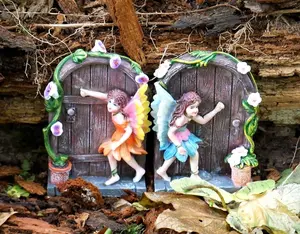 2x Mini Fairy Door Garden Ornaments