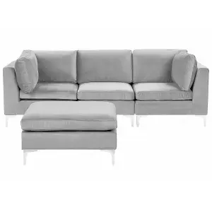 3 Seater Modular Velvet Sofa with Ottoman Grey EVJA