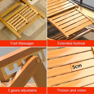 Foldable Natural Adjustable Balcony Wooden Bamboo Rocking Lounge Chair with Retractable Footrest