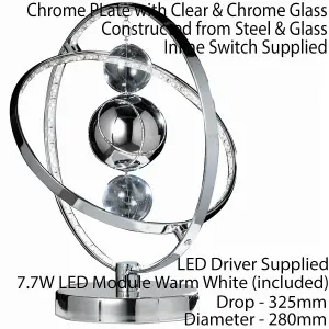 7.7W LED Table Lamp Warm White Unique Chrome Glass Ball Bedside Hoop Ring Light