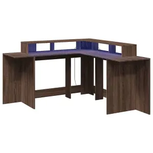 Berkfield Desk with LED Lights Brown Oak 152x152x91 cm Engineered Wood