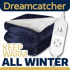 Dreamcatcher Sherpa Fleece Polyester Heated Electric Throw Blanket 160cm x 120cm Navy Blue