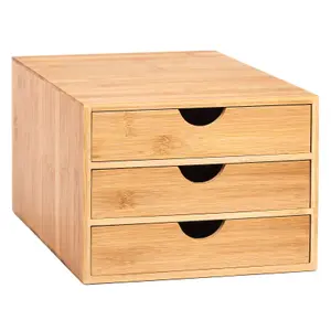 Woodluv 3 Drawer Bamboo Home Office Desktop Tidy A4 Sturdy Stationary Storage Organiser Unit, W25 X D33 X H18.5cm