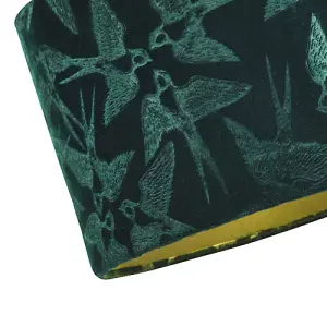 Bird Decorated Dark Forest Green Velvet Fabric Lamp Shade with Inner Lining