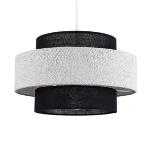 ValueLights Weaver Modern Cylinder Ceiling Pendant Light Shade In Black and Grey Herringbone Finish