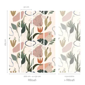 Roomblush Nursery Safari Jungle Kids Eco 4 Lane Repeatable Wallpaper Mural 200 x 285cm, Green Taupe Multi