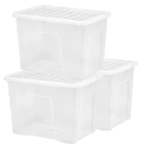 10 x Large See Through 80 Litre Crystal Clear Transparent Storage Boxes With Lids