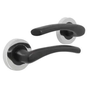 Zena Door Handle Modern Design Matt Black Lever on Chrome Rose Internal Latch Handles