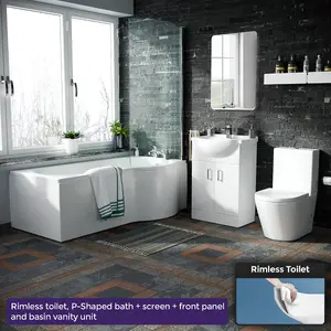 Nes Home P-Shaped RH Bath White 550mm Vanity Basin Unit WC Unit & Toilet Suite