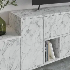 Decortie Hermes Modern TV Unit Multimedia Centre Large Storage 52" TVs Cabinet White Marble Effect 171.2cm