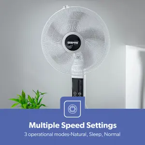 Geepas 16inch Pedestal Fan with Remote Control 60W Powerful Free-Standing Oscillating Cooling Fan, Height Adjustable