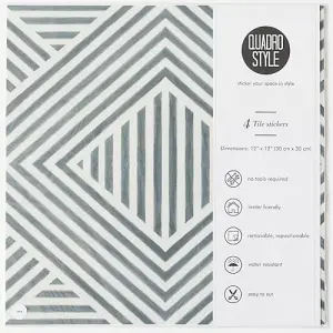 Quadrostyle Linus Grey Wall and Floor Tile Vinyl Stickers 30cm(L) 30cm(W) pack of 4