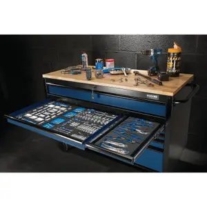 BUNKER Workbench Roller Tool Cabinet, 10 Drawer, 56", Blue 08237