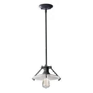 Elstead Urban Renewal 1 Light Ceiling Pendant Weathered Zinc, Opal Glass, E27