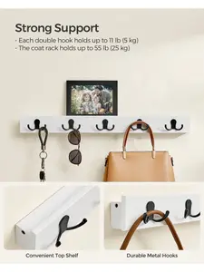 SONGMICS Wall-Mounted Coat Rack, Coat Hooks With Shelf, 5 Double Metal Hooks, Space-Saving, For Hallway, Each Loads Up To 55 Lb