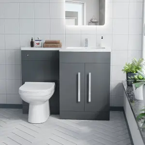 Nes Home Debra Bathroom Grey L-Shape RH Basin Vanity Unit BTW WC Toilet 1100mm