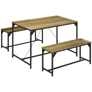 HOMCOM Dining Table and Bench Set for 4, Modern Kitchen Table & 2 Benches