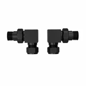 Rinse Bathrooms Modern Corner Towel Radiator Valves Square Twin Pack 1/2" x 15mm Black