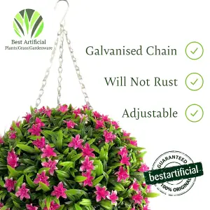 Best Artificial 38cm Pink Lily Hanging Basket Flower Topiary Ball - Suitable for Outdoor Use - Weather & Fade Resistant