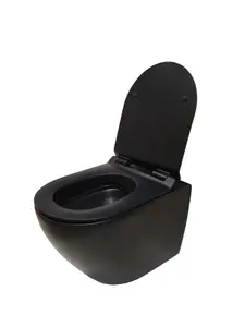 Top Ceramics Black Round Wall Hung Rimless Toilet with Soft Close Seat and 1.12m Cistern Frame