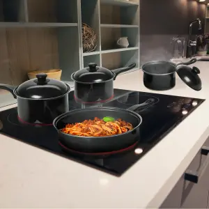 8pc Non Stick Cookware Set - Milkpan Saucepan Kitchen Cook Pan Lids Cooking Carbon Steel