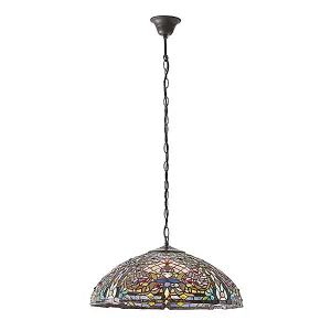 Luminosa Anderson 3 Light Large Ceiling Pendant Dark Bronze, Tiffany glass, E27