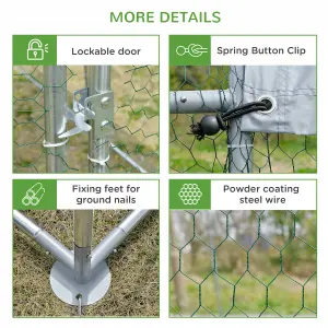 PawHut Walk-In Chicken Run Galvanised Chicken Coop w/ Cover 2.8 x 1.9 x 2m