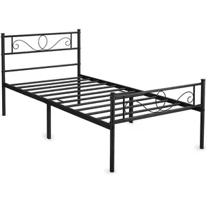 Metal Bed Frame with Headboard/Under-Bed Storage Black / Single (3')