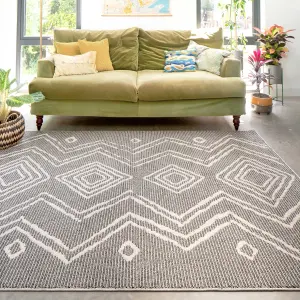 Grey Cream Moroccan Berber Diamond Geometric Living Area Rug 80x150cm