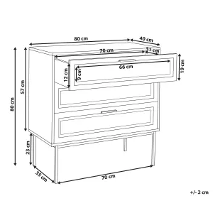 Rattan 3 Drawer Chest Light Wood PASCO