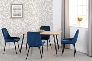 Hamilton Dining Set with Avery Chairs Medium Oak Effect Sapphire Blue Velvet