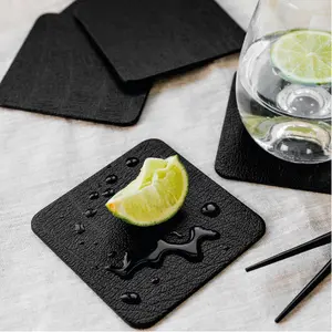 Set of 8 Jet Black Recycled Leather Placemats and 8 Leather Coasters