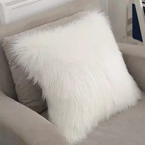 White Square Fluffy Faux Fur Throw Pillow Case Cushion Cover 45cm x 45cm