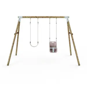 Limited Edition Rebo Wooden Garden Double Swing Sets - Luna - Pastel Pink