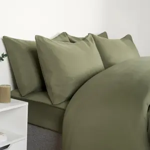 Brentfords Plain Duvet Cover Pillowcase Bedding Set, Woodland Green - Double