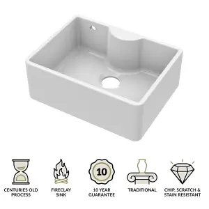 595mm - Single Bowl Butler Kitchen Sink - with Tap Ledge,  Overflow