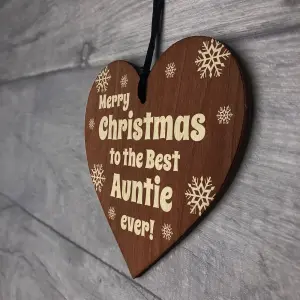 Red Ocean Auntie Gifts From Niece Nephew, Novelty Christmas Wooden Hanging Heart Tree Bauble Decoration,