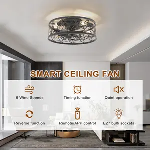 46cm Farmhouse Caged Ceiling Fan with Light Kit and Remote