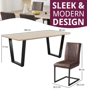 Hallowood Furniture Dudley 1.8m Dining Table Set with 4 Deluxe Leather Effect Chairs