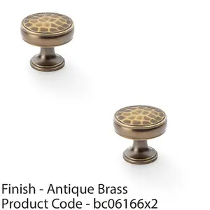 2 PACK - Round Hammered Door Knob - Antique Brass 32mm Diameter Cupboard Pull Handle