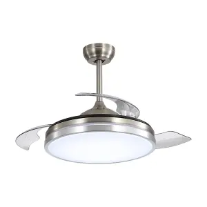 Retractable Ceiling Fan with Lights 42 Inch LED Ceiling Fan Lights with Remote Control and 6 Speed in Brushed Nickel