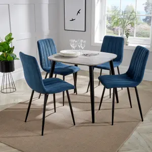 Core Products Aspen Grey Oak Effect 80cm Square Dining Table with 4 Blue Cord Fabric Straight Stitch Design Chairs