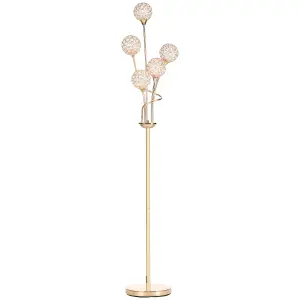 HOMCOM Modern Floor Lamp w/ K9 Crystal Shade, 5 Light, for Living Room, Gold