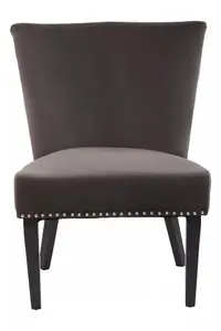 Interiors by Premiers Grey Velvet Dining Chair, Dining Room Accent Chair, Velvet Upholstered Wing Chair with Wooden Legs