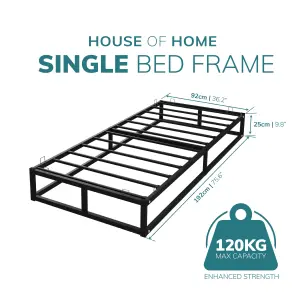 House of Home Single Bed Frame Black Extra Strong Platform Metal Frame Bedroom Easy Build