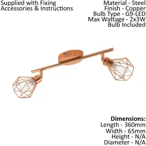 Flush 2 Spot Ceiling Light Copper Steel Shade White Satin Glass Bulb G9 2x3W