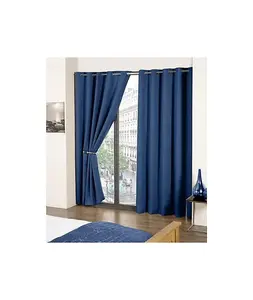 Navy Woven Thermal Blackout Eyelet Curtains 46 inch Width x 72 Inch Drop